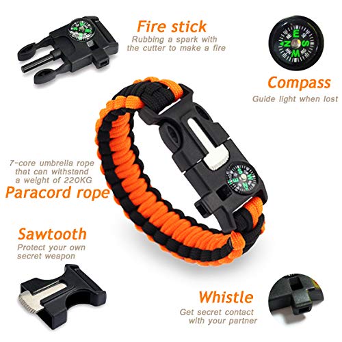 REKYO 7PCS Survival Armband, Paracord Armband, Outdoor-Notfall Armband, Survival Gear Kit mit ...