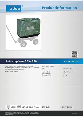 Aufsatzplane für Güde Gartenwagen GGW 250 - 