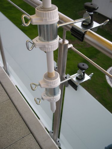 2 X SONNENSCHIRMHALTER für BALKONGELÄNDER 25,5 mm bis 55 mm Ø für
