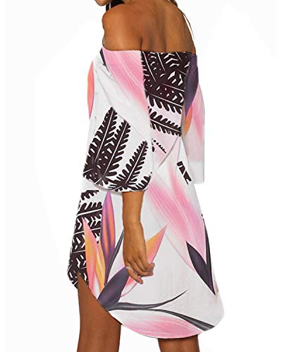 YOINS Sommerkleid Damen Kurz Schulterfrei Lange Ärmel Sexy Blumenmuster