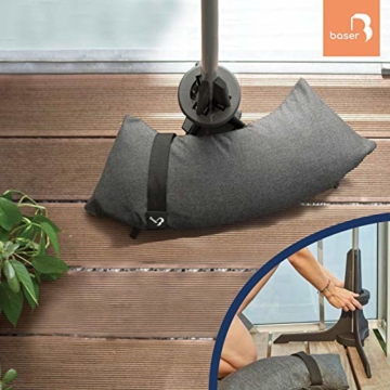 Baser Sonnenschirmständer für Balkon Wand mit befüllbarem Sandsack am Balkongeländer, Alternativ Sonnenschirm Balkonhalterung oder Befestigung ohne Bohren, kleine sonnenschirme (50 KG, Dunkelbraun) - 3
