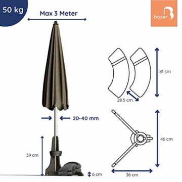 Baser Sonnenschirmständer für Balkon Wand mit befüllbarem Sandsack am Balkongeländer, Alternativ Sonnenschirm Balkonhalterung oder Befestigung ohne Bohren, kleine sonnenschirme (50 KG, Dunkelbraun) - 6