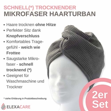 ELEXACARE Haarturban, Turban Handtuch mit Knopf (2 Stück anthrazit), Mikrofaser Handtuch für Kopf und Lange Haare - 2