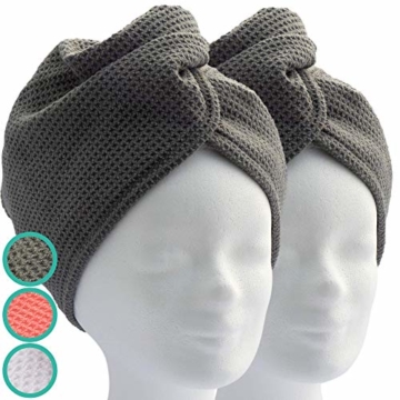 ELEXACARE Haarturban, Turban Handtuch mit Knopf (2 Stück anthrazit), Mikrofaser Handtuch für Kopf und Lange Haare - 1