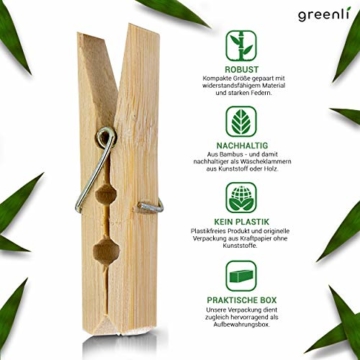 greenli 50 x Wäscheklammern aus Bambus - 6 cm - Die nachhaltige Alternative zu Holzklammern - 4