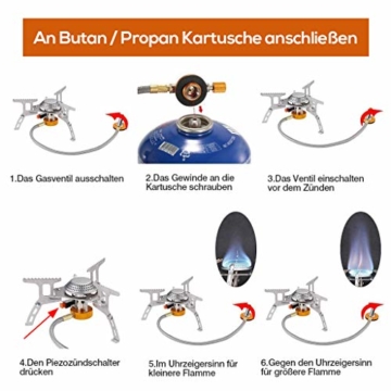 HIKENTURE Gaskocher mit Piezozündung, Gas Campingkocher für Coleman Primus Gasbrenner für Trekking Picknick Outdoor, Transportabler Camping Kocher, 3500W - 5