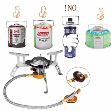 HIKENTURE Gaskocher mit Piezozündung, Gas Campingkocher für Coleman Primus Gasbrenner für Trekking Picknick Outdoor, Transportabler Camping Kocher, 3500W - 6