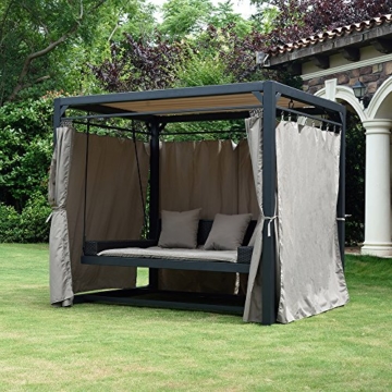 Home Deluxe - Sonnenliege Pavillon Provence - Schwebendes Rattanbett inkl. schließbare Vorhänge | Hollywoodschaukel, Doppel-Gartenliege, Lounge-Pavillon - 3