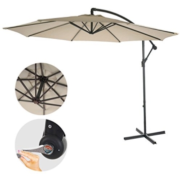 Mendler Ampelschirm Acerra, Sonnenschirm Sonnenschutz, Ø 3m neigbar, Polyester/Stahl 11kg ~ Creme ohne Ständer - 2
