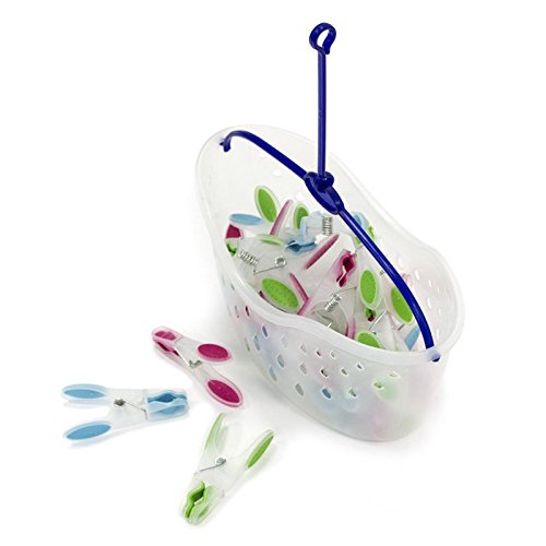 MSV Wäscheklammern Korb 24 Stück - Mit Soft Grip, Mehrfarbig