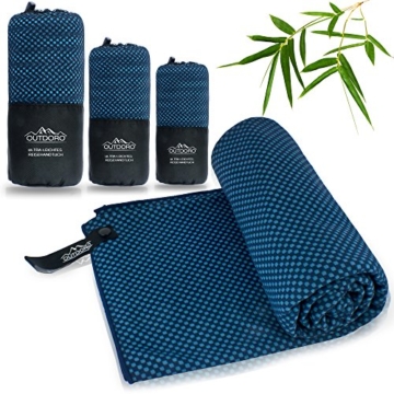 Outdoro Reisehandtuch mit Bambus Kohle Ultra-leicht & saugfähig - komfortabler als Mikrofaser-Handtücher - ideales Sport-Handtuch, Badetuch, Strand-Handtuch, Sauna Towel für Reise & Fitness - 1