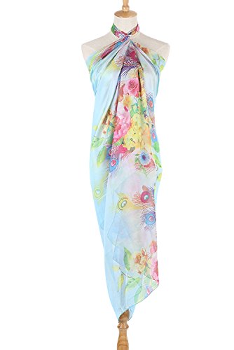 PB-SOAR XXL Damen Sarong Pareo Strandtuch Wickelrock Wickeltuch Schal Halstuch Multifunktion, weich und leicht (Hell Blau) - 5