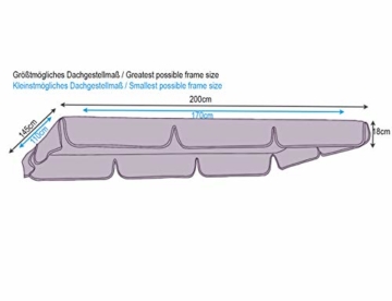 QUICK STAR Ersatzdach Gartenschaukel Universal PASSEND von 110x170cm bis 145x200cm Hollywoodschaukel 3 Sitzer UV 50 Ersatz Bezug Sonnendach Schaukel Grau - 2