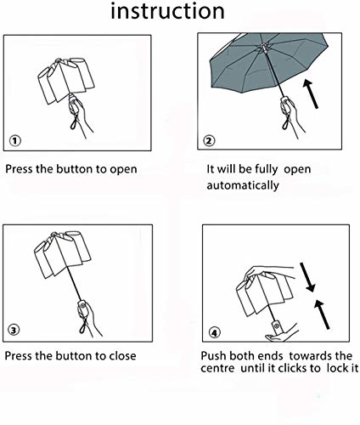 Regenschirm Taschenschirm, Bestico Winddicht Kompakt Regenschirm 210T Stof Teflon-Beschichtung, 10 Edelstahl-Rippen, Voll-automatischer Auf-Zu-Automatik Transportabel Schirm, 104cm (Schwarz) - 3