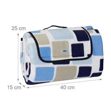 Relaxdays Picknickdecke XXL, 200 x 200 cm, wärmeisoliert, Faltbare Stranddecke, wasserdicht, mit Tragegriff, blau-beige - 5