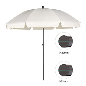 Sekey® Sonnenschirm 200 cm Marktschirm Gartenschirm Terrassenschirm Creme Rund Sonnenschutz UV25+ - 2