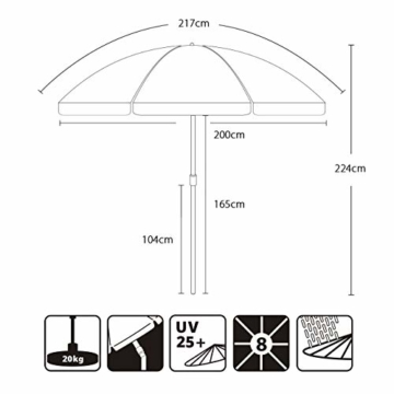 Sekey® Sonnenschirm 200 cm Marktschirm Gartenschirm Terrassenschirm Creme Rund Sonnenschutz UV25+ - 7