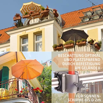 Sonnenschirmhalter Balkongeländer - Sunnyboy, der Kleine - Platzsparender Balkon Schirmhalter für Sonnenschirme mit Schirmstock Ø bis 25mm - Made in Germany - 2