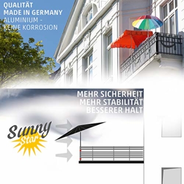 Sonnenschirmhalter Balkongeländer - Sunnystar, der Edle aus Aluminium - Exklusiver Balkon Schirmhalter für Sonnenschirme mit Schirmstock Ø 20-50mm - Made in Germany - 6