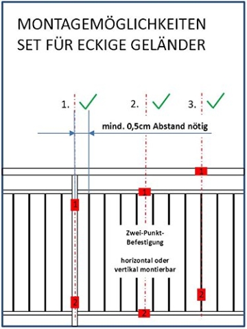 STORM-PROOF - Sonnenschirmhalter für rechteckige Geländer, Schirmstockdurchmesser von 38mm bis 45mm, stabile 2-Punkt-Befestigung komplett aus Stahl - 5