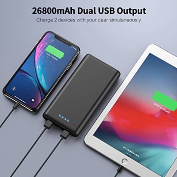 VOOE Power Bank 26800mAh【Hohe Effizienz- Ultrahohe Kapazität】 Externer Akku Power Pack Ladegerät Akkupack 3.1A 2-Port Ausgang Powerbank für Handy Tablet - Schwarz - 3