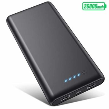 VOOE Power Bank 26800mAh【Hohe Effizienz- Ultrahohe Kapazität】 Externer Akku Power Pack Ladegerät Akkupack 3.1A 2-Port Ausgang Powerbank für Handy Tablet - Schwarz - 1