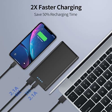 VOOE Power Bank 26800mAh【Hohe Effizienz- Ultrahohe Kapazität】 Externer Akku Power Pack Ladegerät Akkupack 3.1A 2-Port Ausgang Powerbank für Handy Tablet - Schwarz - 5