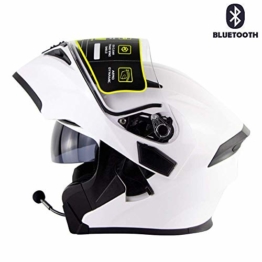ZFAME Modular Crosshelm Flip Front Doppelsonnenschirm Rennhelm mit Bluetooth, Auto-Antwort, FM,Weiß,L(59cm~60cm) - 1