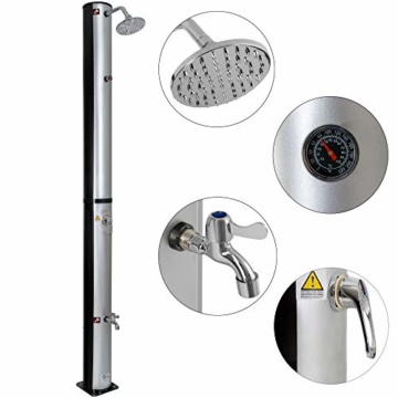 Arebos Solardusche 37 L | 199 cm | Regulierbare Wassertemperatur bis 60° | Mit Fußdusche und Thermometer | Schwenkbarer Duschkopf - 1