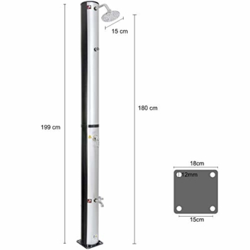 Arebos Solardusche 37 L | 199 cm | Regulierbare Wassertemperatur bis 60° | Mit Fußdusche und Thermometer | Schwenkbarer Duschkopf - 6