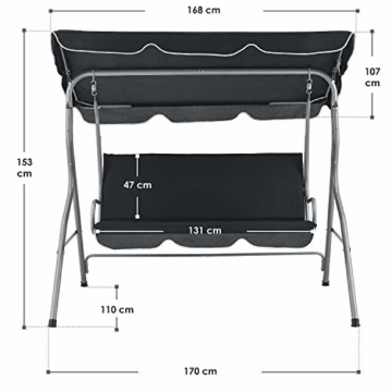 ArtLife Hollywoodschaukel 3-Sitzer mit Dach & Sitzauflage – Gartenschaukel 200 kg belastbar – Schaukelbank für Garten & Terrasse - grau - 2