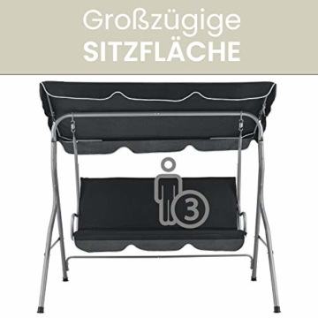 ArtLife Hollywoodschaukel 3-Sitzer mit Dach & Sitzauflage – Gartenschaukel 200 kg belastbar – Schaukelbank für Garten & Terrasse - grau - 3