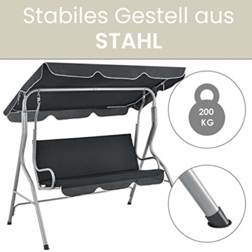 ArtLife Hollywoodschaukel 3-Sitzer mit Dach & Sitzauflage – Gartenschaukel 200 kg belastbar – Schaukelbank für Garten & Terrasse - grau - 6