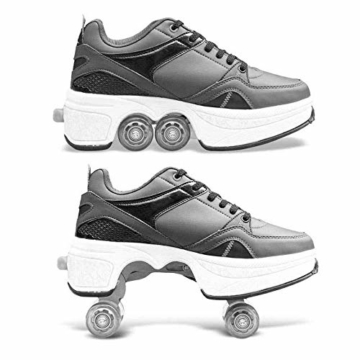 AXYQ Inline-Skate, 2-in-1-Mehrzweckschuhe, Verstellbare Quad-Rollschuh-Stiefel,White-36 - 3