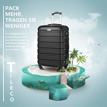COOLIFE Hartschalen-Koffer Trolley Rollkoffer Reisekoffer mit TSA-Schloss und 4 Rollen(Schwarz, Handgepäck) - 3