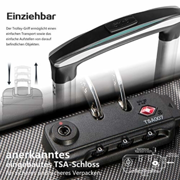 COOLIFE Hartschalen-Koffer Trolley Rollkoffer Reisekoffer mit TSA-Schloss und 4 Rollen(Schwarz, Handgepäck) - 6