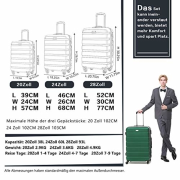 COOLIFE Hartschalen-Koffer Trolley Rollkoffer Reisekoffer mit TSA-Schloss und 4 Rollen(Schwarz, Handgepäck) - 7