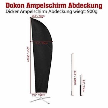 Dokon Ampelschirm Schutzhülle mit Stab, Sonnenschirm Schutzhülle für 2 bis 4 m Große Sonnenschirm Abdeckung, Wasserdichte, Winddichte, UV-Beständiges, Schwerlast Reißfest 600D Oxford Gewebe - 4