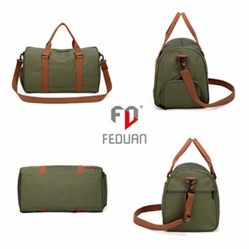 FEDUAN original Handgepäck mit Schuhfach Trainingstasche Fitnesstasche Gym-Tasche Sporttasche hochwertige Reisetasche Schultergurt Herren Damen Freizeit Training Reise Oliv-grün grün - 2