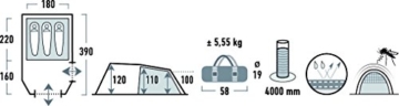 High Peak Tunnelzelt Atmos 3, Campingzelt mit Zeltboden, Trekkingzelt für 3 Personen, 2 Eingänge, doppelwandig, 4.000 mm wasserdicht, Ventilationssystem, Moskito- und Klarsicht-Fenster, windstabil - 3
