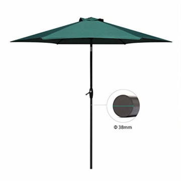 Sekey 2.7m Aluminium Sonnenschirm Marktschirm Gartenschirm Terrassenschirm Rund Sonnenschutz UV50+,Grün - 2