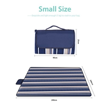 Sekey Picknickdecke Wasserdicht 200x200 XXL Campingdecke Outdoor Stranddecke Picknickdecke Wärmeisoliert aus DREI Lagen (Fleece, Perle Baumwolle und PEVA) und mit tragbarem Griff, Blau - 2