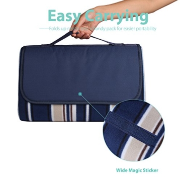 Sekey Picknickdecke Wasserdicht 200x200 XXL Campingdecke Outdoor Stranddecke Picknickdecke Wärmeisoliert aus DREI Lagen (Fleece, Perle Baumwolle und PEVA) und mit tragbarem Griff, Blau - 3