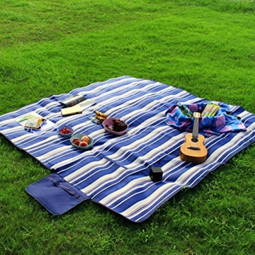 Sekey Picknickdecke Wasserdicht 200x200 XXL Campingdecke Outdoor Stranddecke Picknickdecke Wärmeisoliert aus DREI Lagen (Fleece, Perle Baumwolle und PEVA) und mit tragbarem Griff, Blau - 4