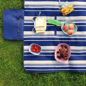 Sekey Picknickdecke Wasserdicht 200x200 XXL Campingdecke Outdoor Stranddecke Picknickdecke Wärmeisoliert aus DREI Lagen (Fleece, Perle Baumwolle und PEVA) und mit tragbarem Griff, Blau - 5
