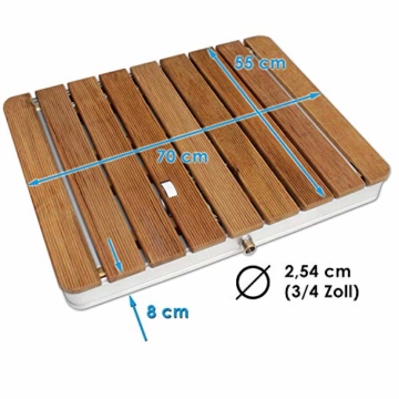 @tec Gartendusche Aussendusche aus massivem Teak-Holz, Mobile Bodendusche Campingdusche, Sauna- & Pool-Dusche mit Bodenplatte für den Garten, Outdoor Shower - eckig 70x55cm - 2