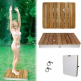 @tec Gartendusche Aussendusche aus massivem Teak-Holz, Mobile Bodendusche Campingdusche, Sauna- & Pool-Dusche mit Bodenplatte für den Garten, Outdoor Shower - eckig 70x55cm - 1