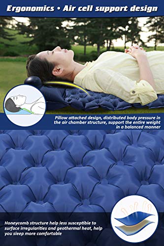 Volador Selbstaufblasbare Isomatte, Handpresse Aufblasbare Ultralight Isomatten Camping Schlafmatte, wasserdichte Feuchtigkeitsbeständige Campingmatratze, Luftmatratze kompakte für Outdoor Dunkelblau - 4
