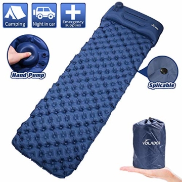 Volador Selbstaufblasbare Isomatte, Handpresse Aufblasbare Ultralight Isomatten Camping Schlafmatte, wasserdichte Feuchtigkeitsbeständige Campingmatratze, Luftmatratze kompakte für Outdoor Dunkelblau - 1