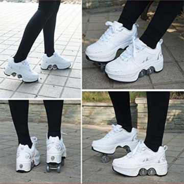WYEING. Deformation Roller Schuhe Kinder Studenten Roller Schuhe Skateboard Schuhe Skating Outdoor Sports Rollschuhe Lazy Travel,Weiß,38 - 4